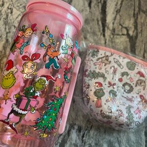 Pink Grinch Holiday Tumbler and Pouch Set